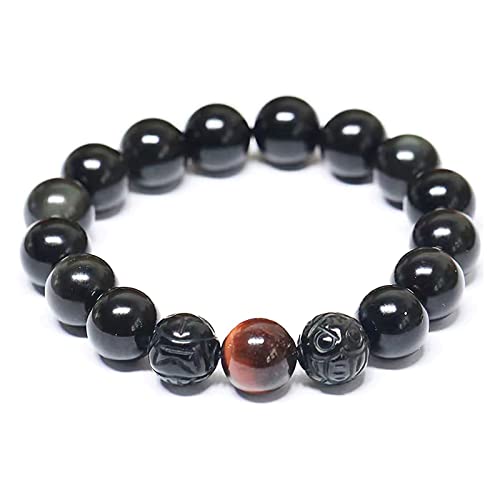 Black Obsidian Bracelet,Feng Shui Black Obsidian Wealth Bracelet for Women Men Couples Handmade Stretch Obsidian Bracelet Bangle with Carved Pixiu Tiger Eye Stone Attract Wealth Money and Good Luck - color: F,10mm,Red Tiger Eye
