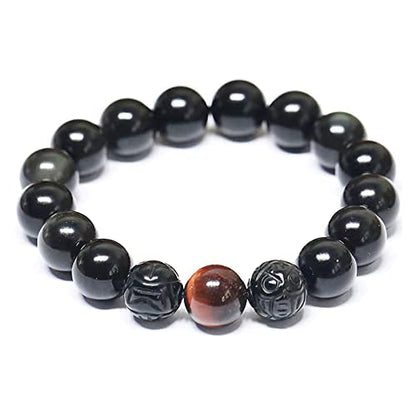 Black Obsidian Bracelet,Feng Shui Black Obsidian Wealth Bracelet for Women Men Couples Handmade Stretch Obsidian Bracelet Bangle with Carved Pixiu Tiger Eye Stone Attract Wealth Money and Good Luck - color: F,10mm,Red Tiger Eye