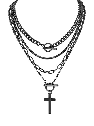 Sacina Goth Layered Cross Choker Necklace, Gothic Punk Grunge Emo Necklace, Christmas Jewelry Gift for Women - color: Black