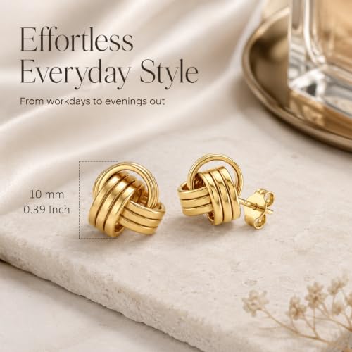 LeCalla Sterling Silver Love Knot Stud Earrings - Lightweight Italian Design Twisted Earrings for Women - color: Yellow-Gold Love Knot