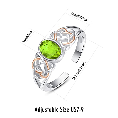 PRAYMOS 925 Sterling Silver Ring Birthstone Ring Turquoise Moss White Opal Ring for Women Celtic Knot Open Adjustable Thrumb Ring - color: Green Peridot