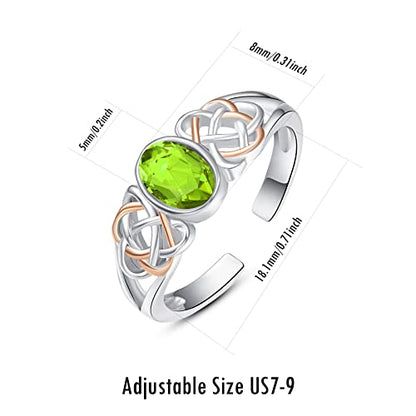 PRAYMOS 925 Sterling Silver Ring Birthstone Ring Turquoise Moss White Opal Ring for Women Celtic Knot Open Adjustable Thrumb Ring - color: Green Peridot