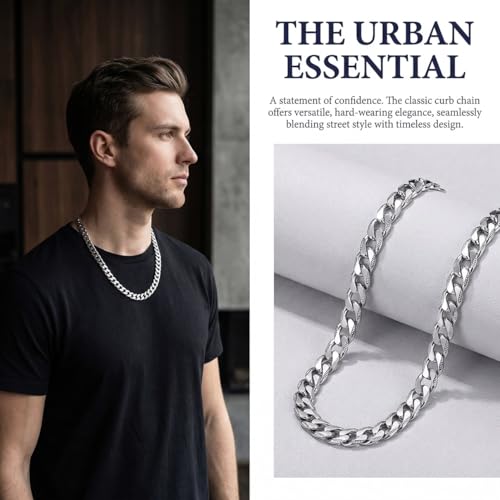 Necklace for Men Stainless Steel Statement Cuban Chain Necklace Gold/Silver/Black Plated 7mm Chain Hip Hop Jewelry 18/20/22/24/26/28/30 Inch - color: 7mm-Silver Cuban Chain, size: Length 18 Inch