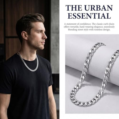 Necklace for Men Stainless Steel Statement Cuban Chain Necklace Gold/Silver/Black Plated 7mm Chain Hip Hop Jewelry 18/20/22/24/26/28/30 Inch - color: 7mm-Silver Cuban Chain, size: Length 18 Inch