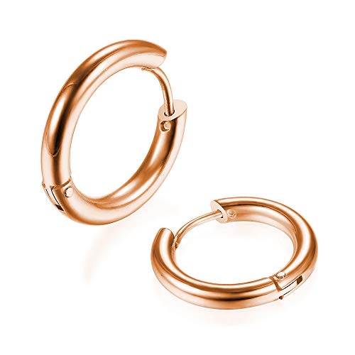 316L Surgical Stainless Steel Huggie Hoop Earrings 6mm 8mm 10mm 11mm 12mm 14mm Hypoallergenic Earrings Hoop Cartilage Helix Lobes Hinged Sleeper Earrings For Men Women - style: A04:6mm Rose Gold(THK 2.0mm)