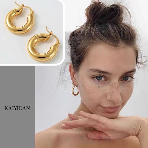 2 Pairs Gold/Silver Hoop Earrings For Women Set Trendy,14K Plated Gold Chunky Huggie Hoop Earings Pack,Oval Twisted Statement Silver Hoops,Fashion Jewelry Gift - color: 7) 30mm chunky hoop