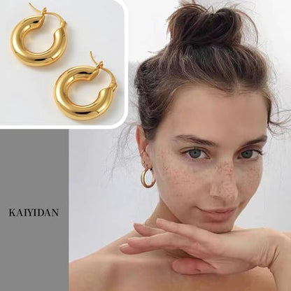 2 Pairs Gold/Silver Hoop Earrings For Women Set Trendy,14K Plated Gold Chunky Huggie Hoop Earings Pack,Oval Twisted Statement Silver Hoops,Fashion Jewelry Gift - color: 7) 30mm chunky hoop