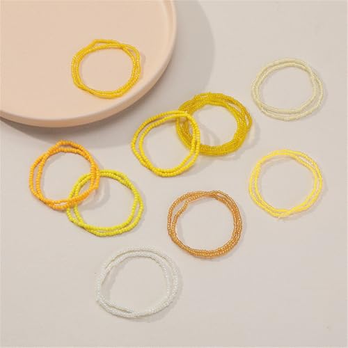 Boho Stackable Seed Beaded Bracelets for Women 18-20Pcs Colorful Handmade Multilayered Rice Bead Bracelet Set Summer Beach Bohemian Jewelry Gift - color: A-Yellow