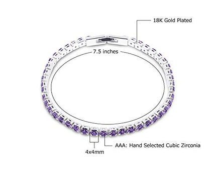 Savlano 14K Gold Plated Cubic Zirconia Round 4MM Classic Tennis Bracelet For Women - style: Purple