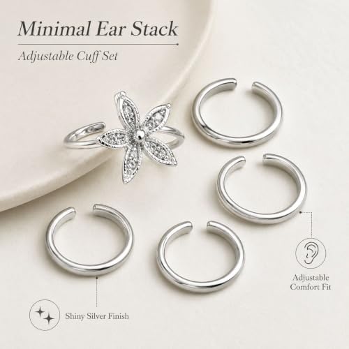 Flower Ear Cuff Set for Women Non Piercing Cartilage Earrings Clip On Wrap Cuffs Stackable Jewelry Gifts - color: B3:silver ear cuff set