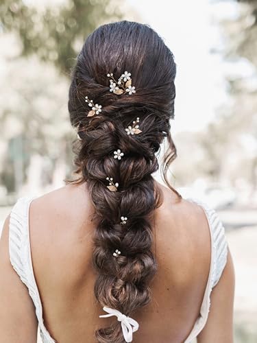 SWEETV 7 Pieces Bride Hair Accessories Pearl Wedding Hair Pins Leaf Bridal Hair Piece Vintage Hair Headpiece Leaf Hair Clips Jewelry for Women Bridesmaids Brides Flower Girls | Leaf Bridal Hair Piece Vintage Hair Headpiece Leaf Hair Clips Jewelry for Wome