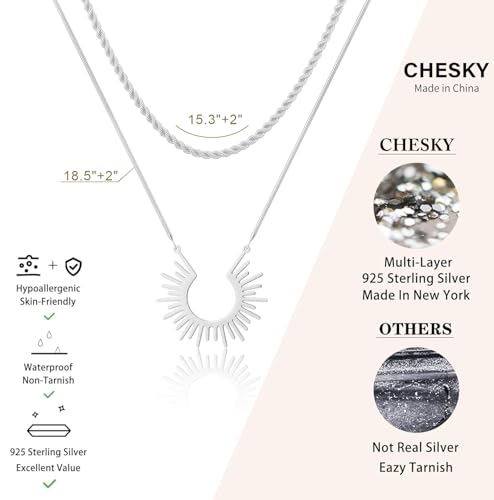 CHESKY Layered Necklaces for Women Trendy, Dainty 14k Gold Plated Pendant Necklace Layering Necklace for Women Non Tarnish Hypoallergenic Sun Gold Necklace Stack Gold Jewelry for Women Gifts - style: SunRope-SL