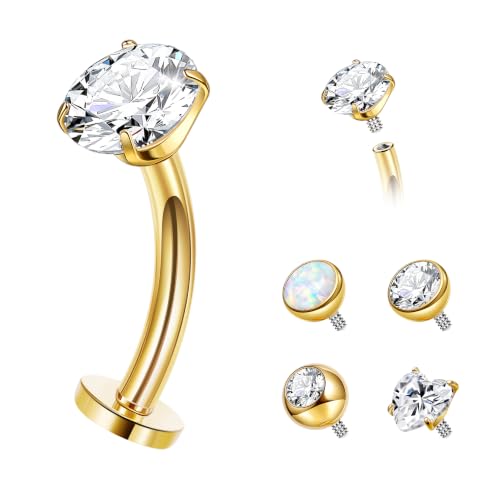 14G G23 Pure Titanium Floating Belly Button Ring for Women Flat Back Petite Belly Navel Ring Hypoallergenic Internally Threaded Navel Ring with Opal CZ Replacement Ball Belly Piercings Jewelry 6-16MM - color: Gold, size: Bar Length 6mm-Shortest