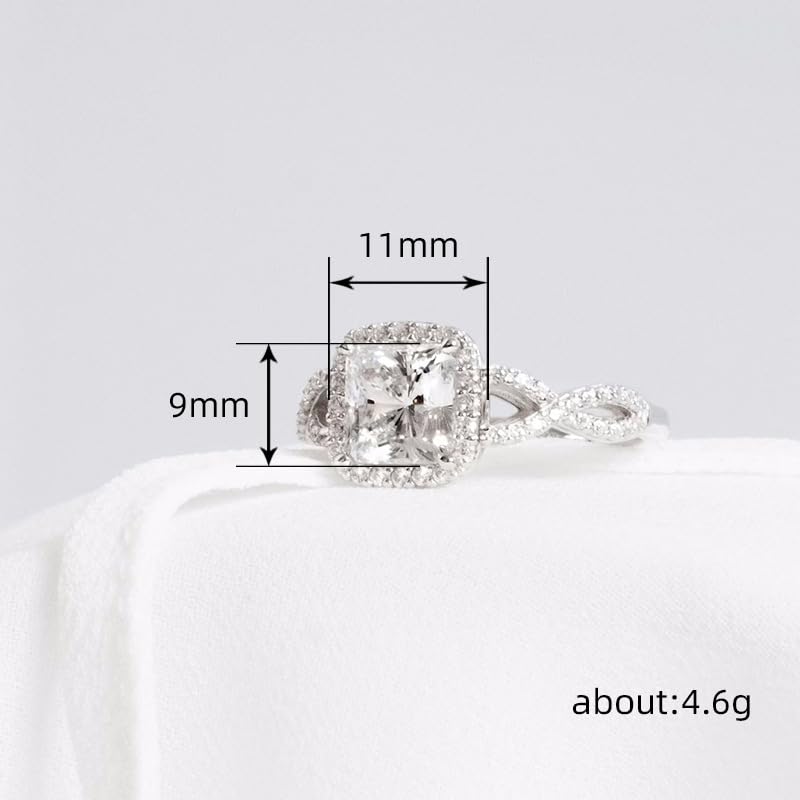 18k White Gold Plated Cubic Zirconia Promise Rings for Her, Halo Engagement Rings,Square Wrap Chain Twisted Arm Ring Cocktail Ring Princess Cut Engagement Eternity Ring for Women Size 6-10（7） - size: 7