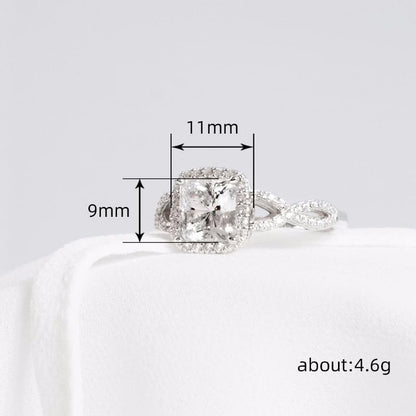 18k White Gold Plated Cubic Zirconia Promise Rings for Her, Halo Engagement Rings,Square Wrap Chain Twisted Arm Ring Cocktail Ring Princess Cut Engagement Eternity Ring for Women Size 6-10（7） - size: 7