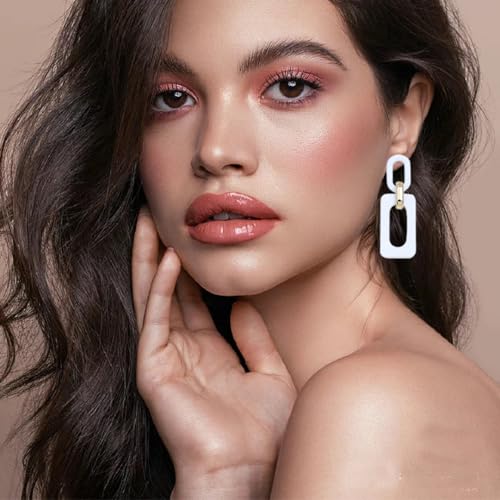 Geometric Square Earrings for Women Lightweight Colorful Color Block Acrylic Chunky Geometric Rectangle Oval Link Chain Statement Earring - style: White Rectangle