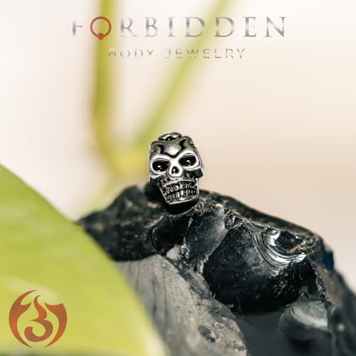 Forbidden Body Jewelry 14g 16mm (5/8 Inch) Surgical Steel Skull Head Tongue Piercing Barbell