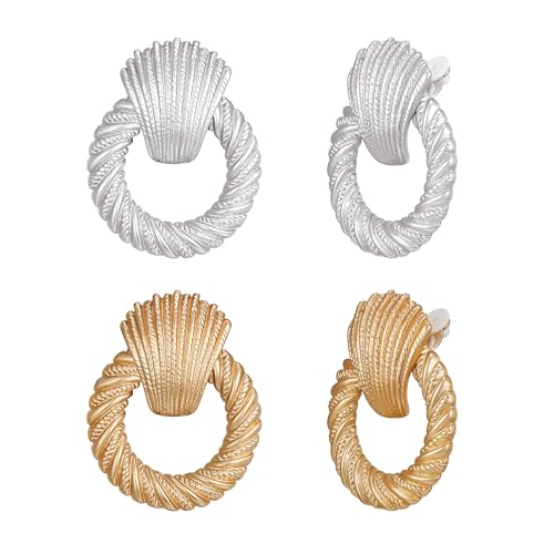 FANZE 2-3 Pairs Clip on Earrings Drop Earrings Set,Big Matte Gold Earrings Statement Earrings Jewelry Gift for Women - color: set-15
