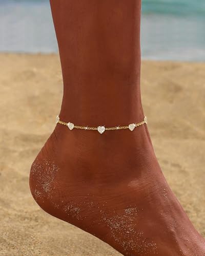 Anklets for Women Waterproof 14K Gold Plated Beach Ankle Bracelets | Dainty Summer Butterfly Clover Anklet Non Tarnish, Heart Bow Anklet, Layered Beach Jewelry, Accessories for Women Trendy - color: Gold 8