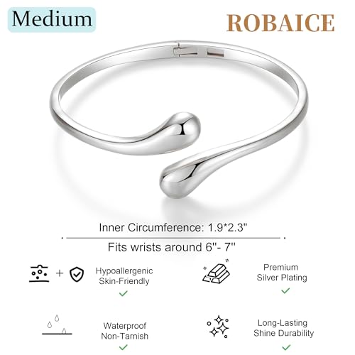 Robaice Gold Cuff Bracelet，14K Gold Plated Bangle Bracelets for Women | Open Cuff Bangle Bracelets, Trendy Chunky Twist Bracelet, Non Tarnish, Waterproof Hypoallergenic Jewelry, Gifts for Women - color: Medium-Silver