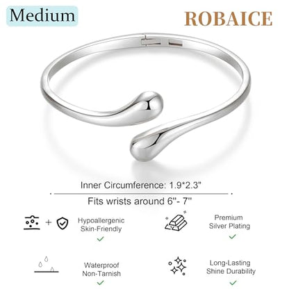 Robaice Gold Cuff Bracelet，14K Gold Plated Bangle Bracelets for Women | Open Cuff Bangle Bracelets, Trendy Chunky Twist Bracelet, Non Tarnish, Waterproof Hypoallergenic Jewelry, Gifts for Women - color: Medium-Silver