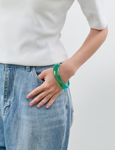 Chunky Acrylic Bangles Bracelets For Women Geometric Acrylic Resin Acetate Mottled Wide Bangle Bracelet Statement Colorful Bangles for Party - color: 03-blue bangle