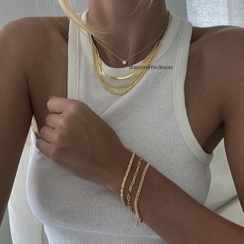 NECOCY Layered Gold Necklaces for Women Dainty Chokers Necklace Silmple Stackable Cubic Zirconia Necklace Non Tarnish Vacation Jewelry Trendy Gifts for Women - style: layered herringbone CZ