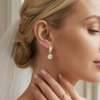 LLWOM Gold Dangle Earrings for Women-Trendy 14K Gold/Silver Plated Cubic Zirconia Huggie Hoop Earrings Teardrop Earrings Lightweight Hypoallergenic Statement Jewelry Gifts for Women - color: CZ-G-Dangle Hoop