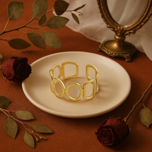 Geometric Heart Band Rings Gold Silver Stainless Steel Geometric Finger Rings with Hollow Circle Square Boho Thumb Open Statement Ring for DIY Women Party Decoration - style: Square, Round