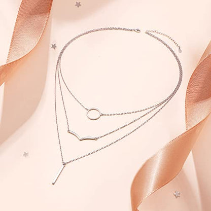 925 Sterling Silver Multilayer Layered Triple Long Chain Necklace for Women - style: 3 Multilayer Layered