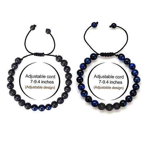M MOOHAM Mens Bracelet - Beaded Natural Stone 8mm Tiger Eye Matte Agate Lava Rock Bracelets for Men Teen Boys Grandpa Dad Birthday Gifts Jewelry - style: Blue Tiger Eye&Lava Rock Bracelets