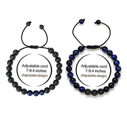M MOOHAM Mens Bracelet - Beaded Natural Stone 8mm Tiger Eye Matte Agate Lava Rock Bracelets for Men Teen Boys Grandpa Dad Birthday Gifts Jewelry - style: Blue Tiger Eye&Lava Rock Bracelets