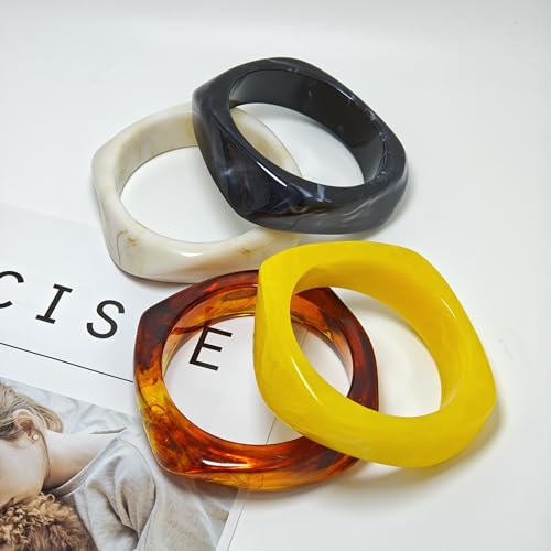 2PCS Chunky Acrylic Bracelet for Women Large Square Resin Cuff Vintage Open Bangle Bracelets Wide Geometric Jewelry - style: L-4PCS