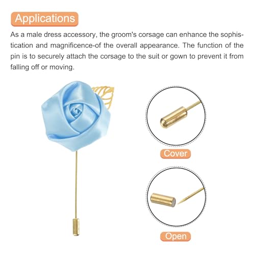 MECCANIXITY Groom Boutonnieres Rose Boutonnieres Pins for Wedding - color: Light Blue