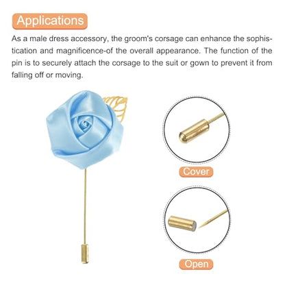 MECCANIXITY Groom Boutonnieres Rose Boutonnieres Pins for Wedding - color: Light Blue