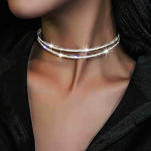 JEAIRTS Rhinestone Choker Necklace Silver Diamond Chain Jewerly for Women | Sparkly Multi-row Crystal Chokers Women's Wedding Prom Formal Jewelry Accessories - color: Style 11