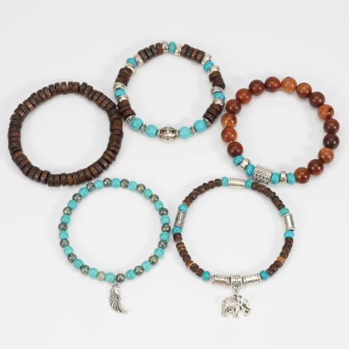 Boho Wooden Beads Bracelets Bohemian Bracelet Stack for Men Women Wood Beaded Bracelet Set - color: D