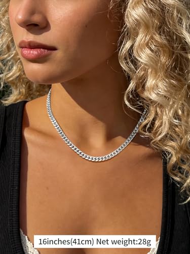 FindChic Cuban Link Chain Necklace for Women Men, Silver/Gold Plated Stainless Steel Solid Miami Curb Chain Hip Hop Punk Statement Jewelry, 5/12/14mm Width, 16/18/20 Inch Length, with Gift Box - color: 01. 5mm-Silver, size: 16inches