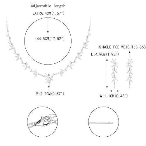 EVER FAITH Cubic Zirconia Pearl Leaf Vine Wedding Jewelry Set for Bride | Crystal Filigree Bridal Necklace Earrings, for Women Bridesmaid - color: 2pcs_White Silver-Tone