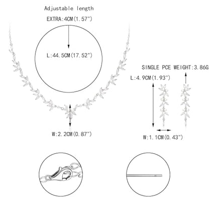 EVER FAITH Cubic Zirconia Pearl Leaf Vine Wedding Jewelry Set for Bride | Crystal Filigree Bridal Necklace Earrings, for Women Bridesmaid - color: 2pcs_White Silver-Tone