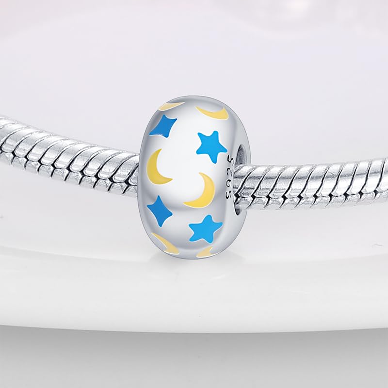 Pandach 925 Sterling Silver Charms for Bracelet&Necklace Dangle Pendant Bead with 5A Cubic Zirconia Stones,Jewelry Beads Gifts for Women - style: Luminous Moon Star Beads