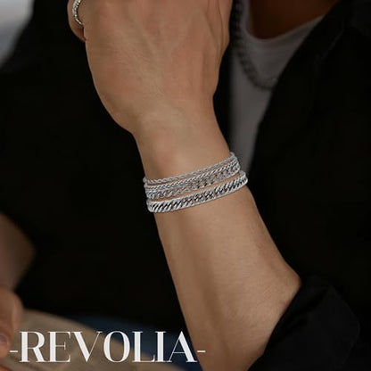 REVOLIA 8Pcs Stainless Steel Chain Bracelets for Men Women Cuban Link Bracelets Paperclip Figaro Rope Chain Bracelets Set 6.8-9 Inches - color: Silver