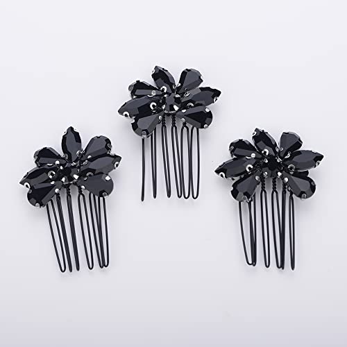 Teyglen Simple Rhinestones Crystal Bride Wedding Hair Comb Set Handmade Red Blue Black Crystal Side Hair Combs Bridal Hair Jewelry Set for Women Bride Girls (Black) - color: Black