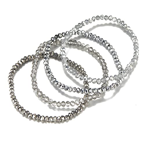 Noessla Beaded Boho Stretch Bracelet Colorful Stackable Crystal Beads Bracelets Trendy Costume Jewelry Mothers Day Gifts for Women - color: Silver