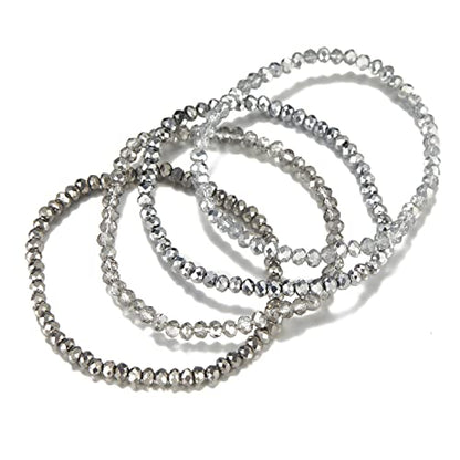 Noessla Beaded Boho Stretch Bracelet Colorful Stackable Crystal Beads Bracelets Trendy Costume Jewelry Mothers Day Gifts for Women - color: Silver