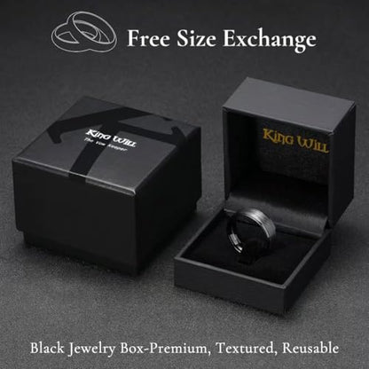 King Will Classic Tungsten Carbide Ring Brushed Two Grooved Center Hammered Design Mens Wedding Band for Men | Black/Silver/Gold, 8mm, Men's Wedding Band, Grooved, Comfort Fit, Everyday Wear - color: C-Black 8mm
