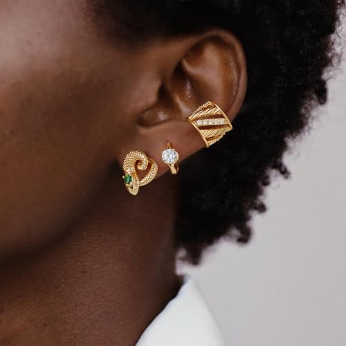 Women Ear Cuff Earrings Gold Non Pierced Cartilage Clip on Open Wrap Twist Hoop 14K Gold Plated Simple Hypoallergenic Everyday Jewelry - style: Rotating / Pair