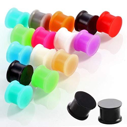 24-Piece Silicone Ear Gauge Plugs, Double Flare, 00G-1 Inch | Solid silicone plugs with smooth saddle edges and a double-flare design, colorful body piercing jewelry for women and men - size: 8mm