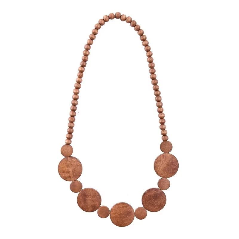 Todu Natural Wooden Beads Statement Necklace Handmade Boho African Tribal Choker Necklace Simple Hippie Vacation Jewelry for Unisex Men Women - color: 1