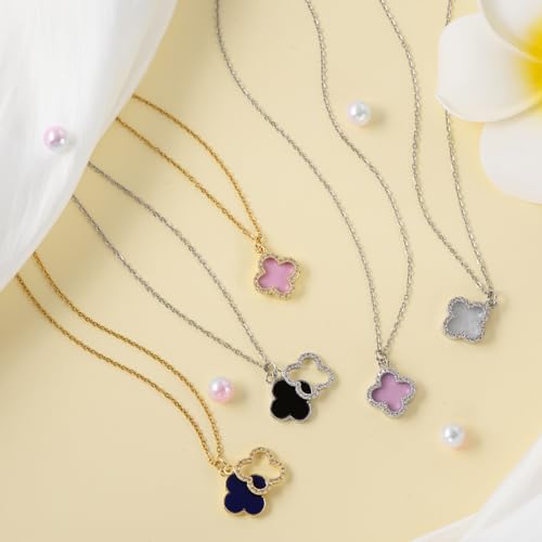 Clover Necklace For Women 18k Gold Plated Silver Lucky Four Leaf Clover Pendent Necklaces Trendy Dainty Jewelry Gifts for Women - color: Gold-Pink
